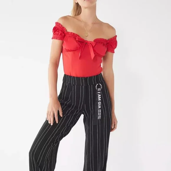 NWT, I.AM.GIA Naomi Ruffle Bustier Top with Sweetheart Neckline, Red, L